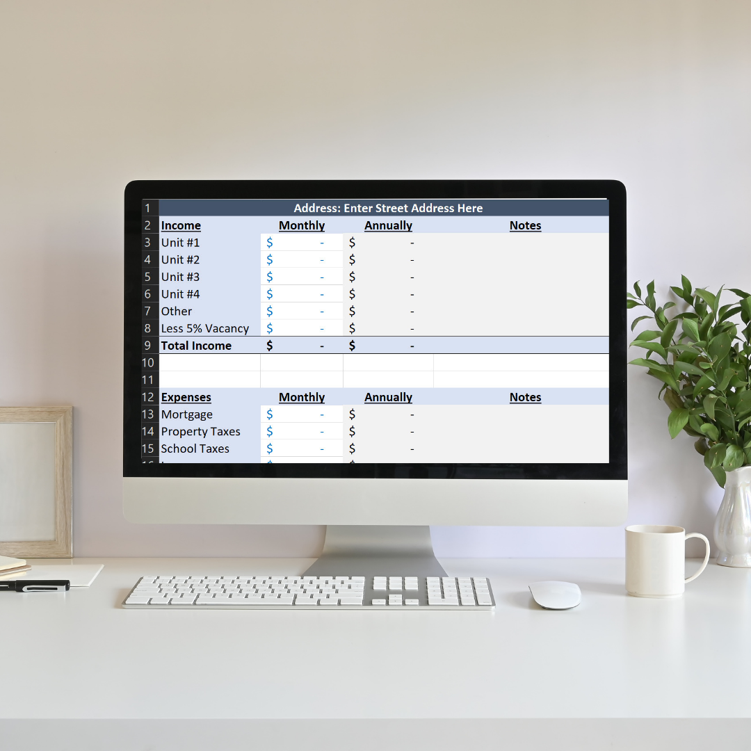 Blind Millionaire - Multi-Family Real Estate Investor Spreadsheet - Profit & Loss Template, House Hacking Analysis, Landlord Tool